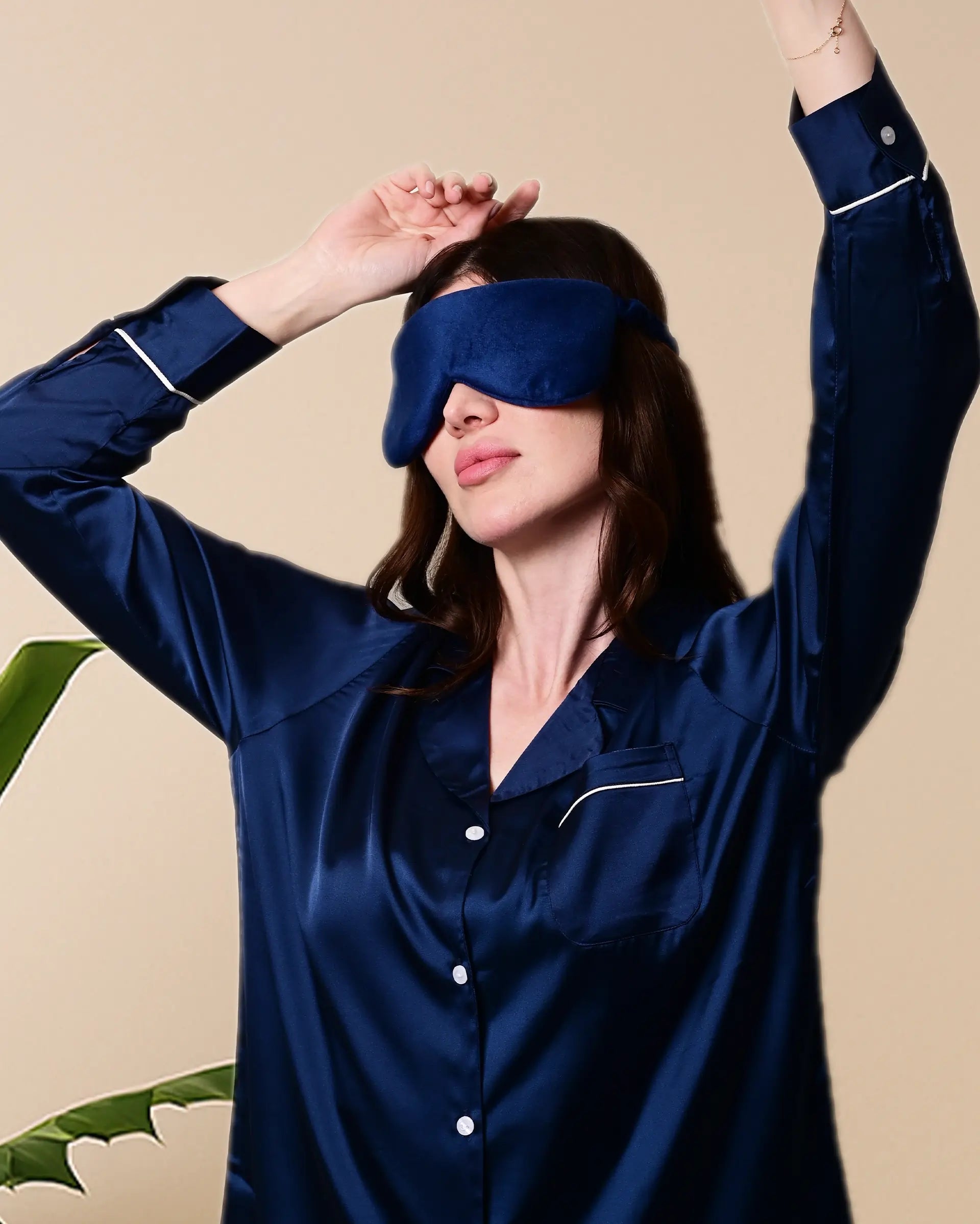 Navy Satin Full Sleeve Shirt & Pyjama Set