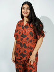 Women’s Dual Tone Rust Leaf Print Half Sleeve Shirt & Pajama Set