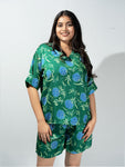 Women’s Forest Green Relaxed V-Neck Top & Shorts Set