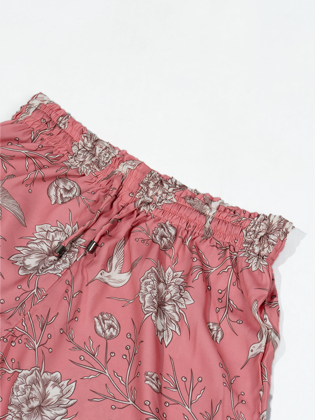 Women’s Fuchsia Pink Nature Print Relaxed V-Neck Top & Shorts Set