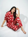 Women’s Red Inverted Scallop Hearts Printed Half Sleeve Shirt & Pajama Set